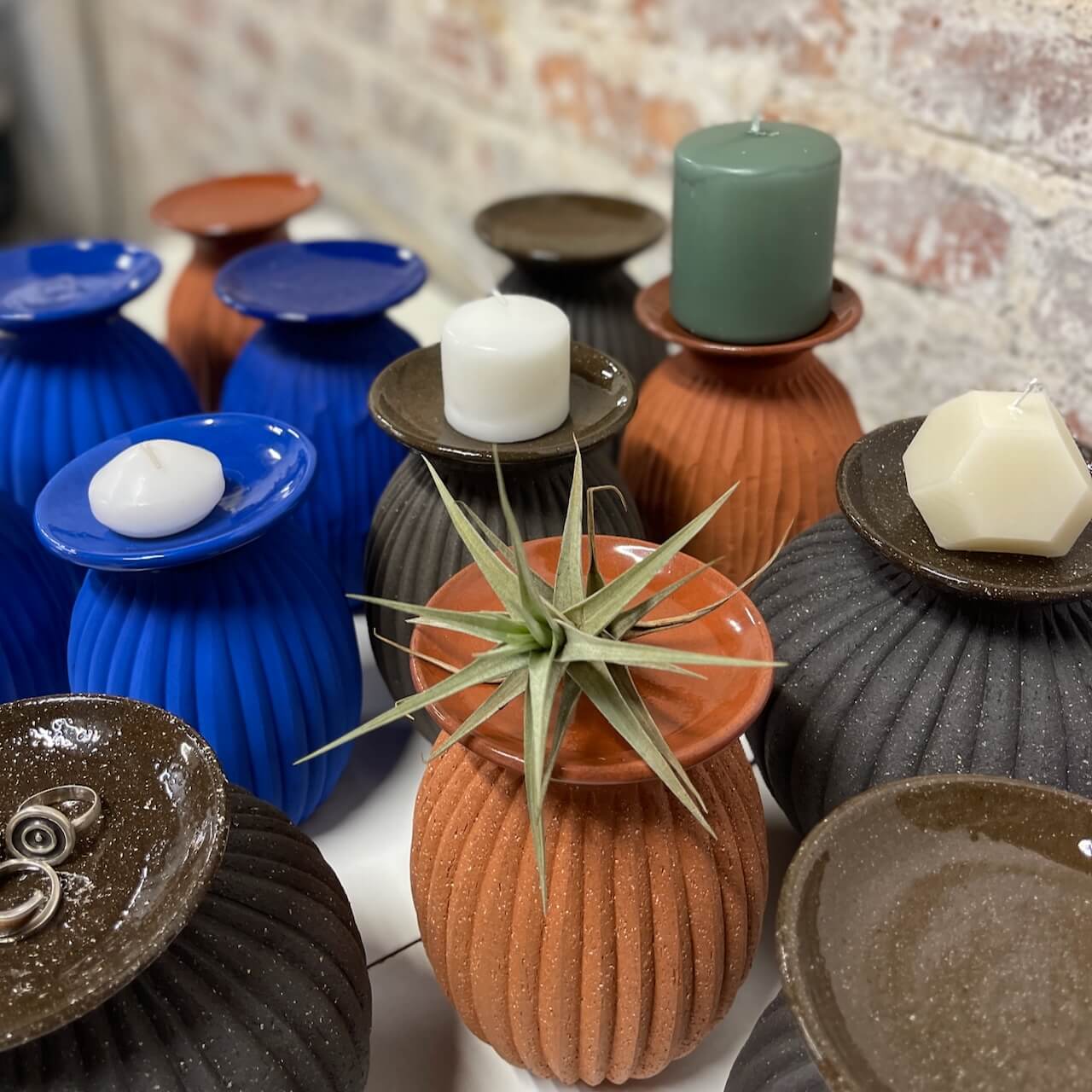 Lulu Candle Holder & Trinket Dish - Drift Texture - Blue