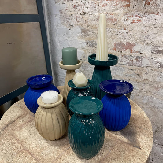 Lulu Candle Holder & Trinket Dish - Fluted Texture - Sand