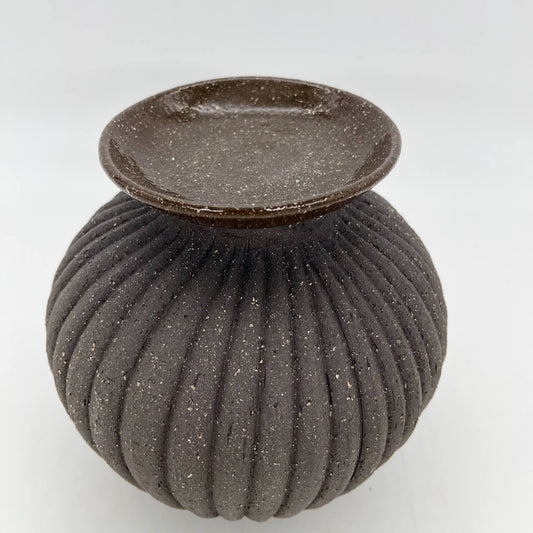 Lola Candle Holder & Trinket Dish - Fluted Texture - Charcoal