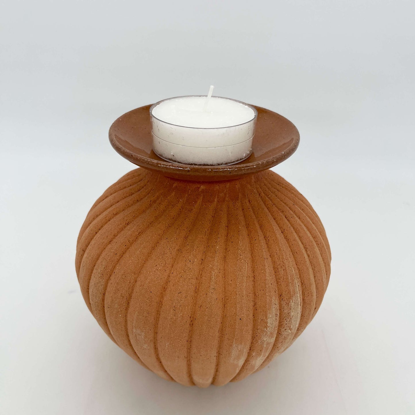 Lola Candle Holder & Trinket Dish - Fluted Texture - Mottled Terracotta