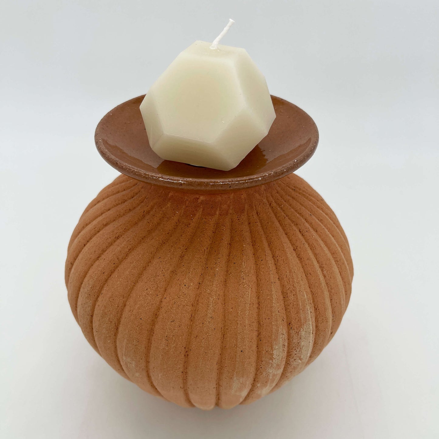 Lola Candle Holder & Trinket Dish - Fluted Texture - Mottled Terracotta