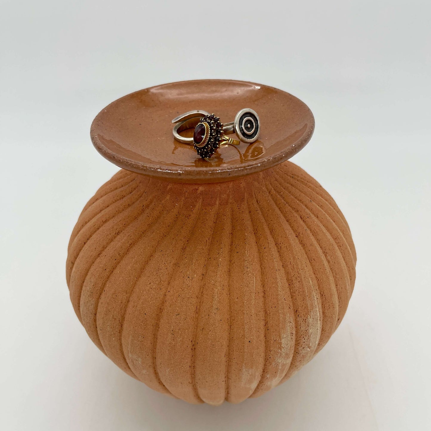 Lola Candle Holder & Trinket Dish - Fluted Texture - Mottled Terracotta