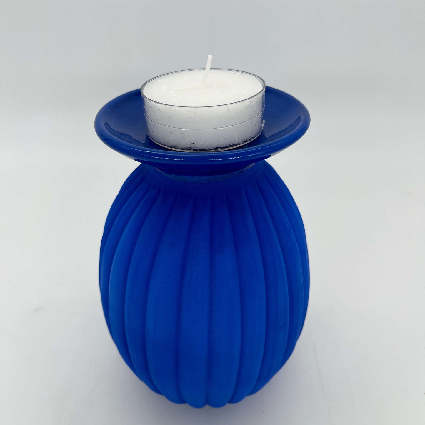 Lulu Candle Holder & Trinket Dish - Fluted Texture - Blue