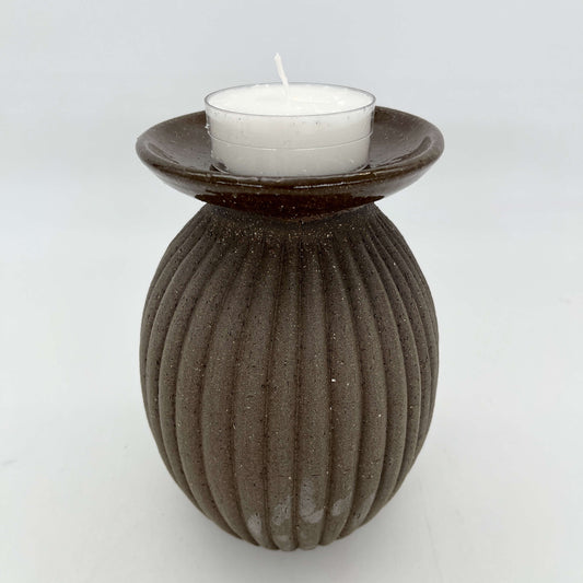 Lulu Candle Holder & Trinket Dish - Fluted Texture - Charcoal