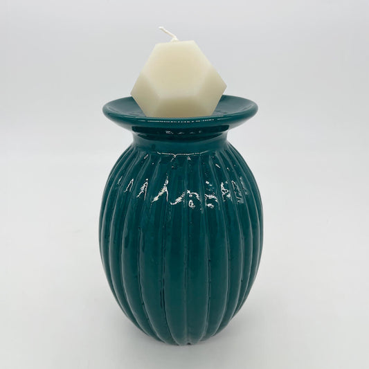 Lulu Candle Holder & Trinket Dish - Fluted Texture - Emerald