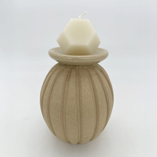 Lulu Candle Holder & Trinket Dish - Fluted Texture - Sand