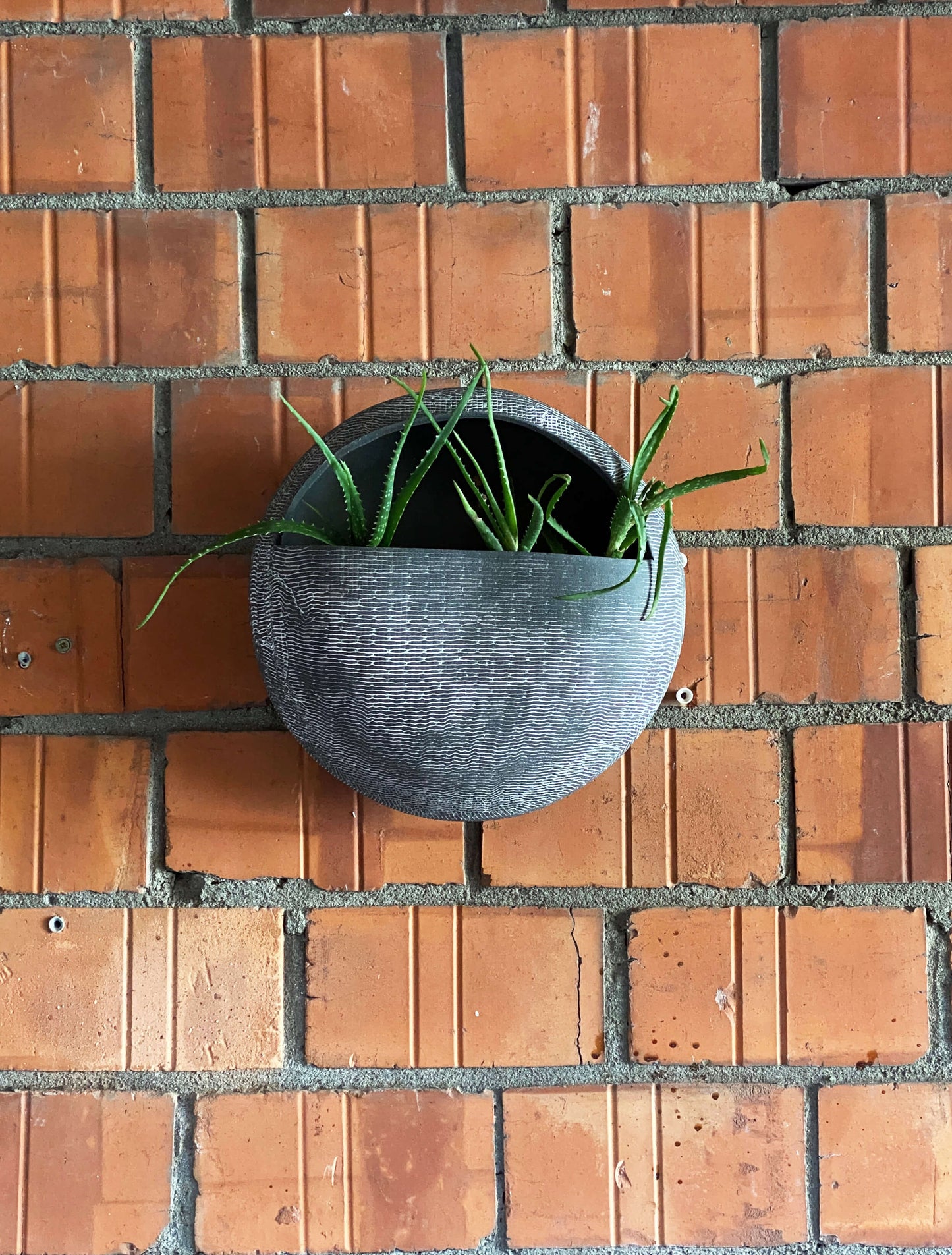 Black ceramic wall hanging planter with white texture