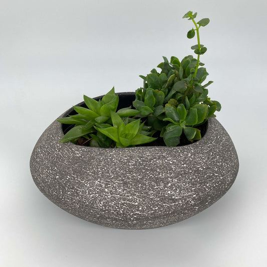 Bespoke ceramic planter with black and white texture