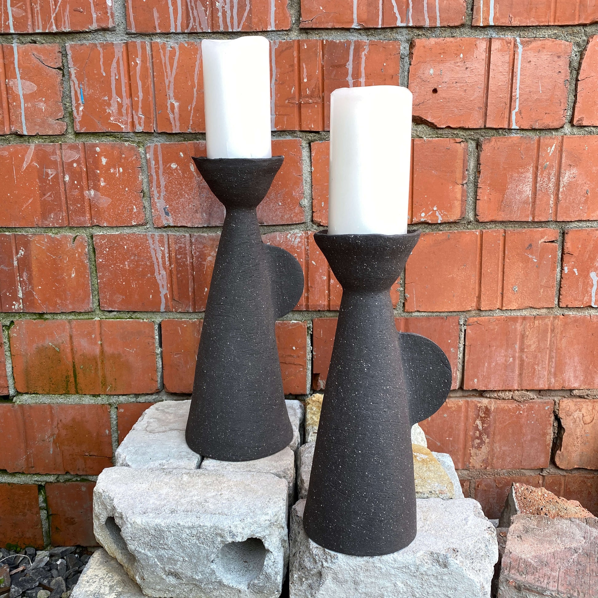 Black ceramic candle holders