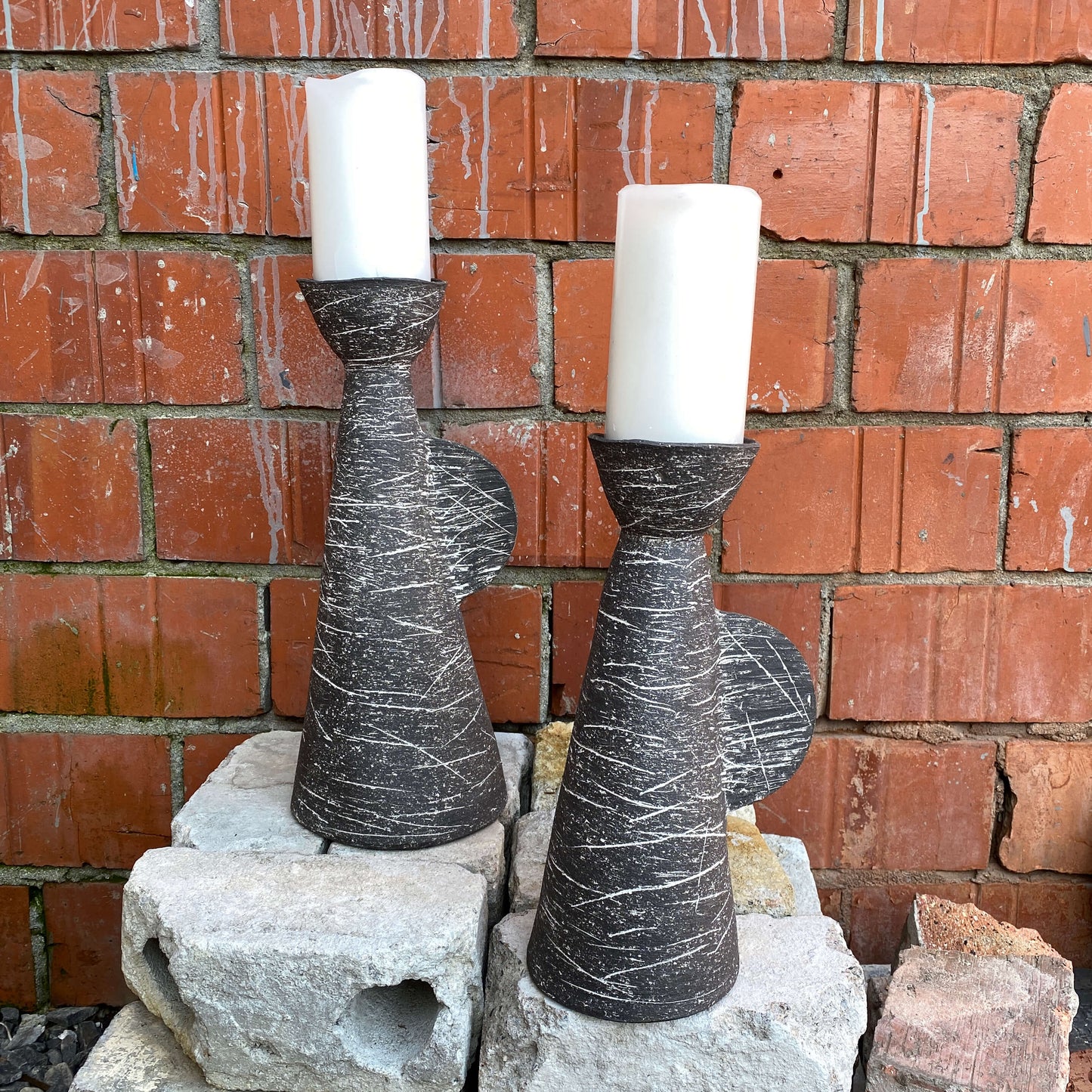 Black & white ceramic candle holders