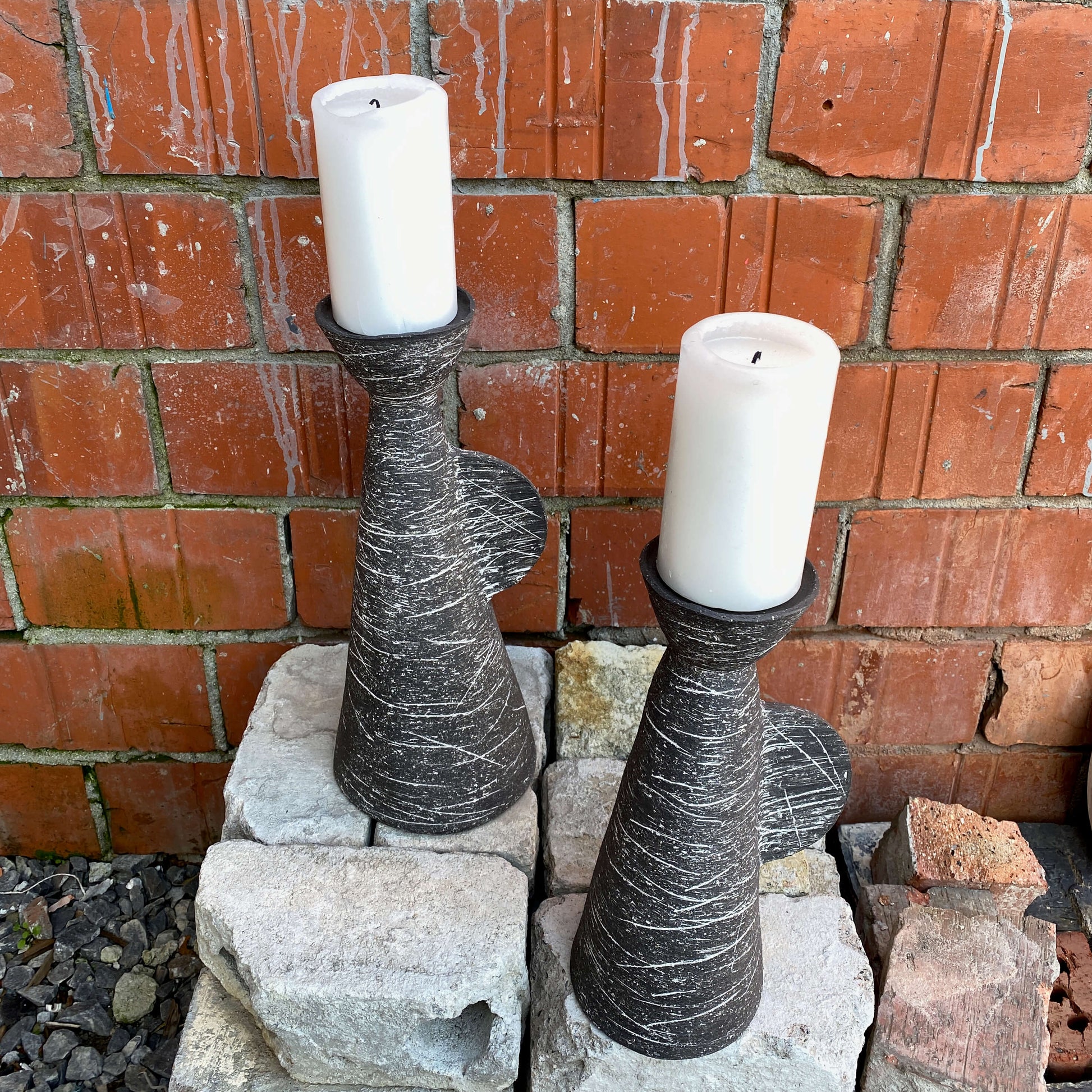 Black & white ceramic candle holders