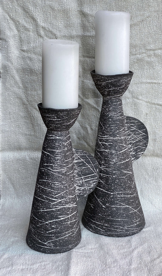 Black & white ceramic candle holders