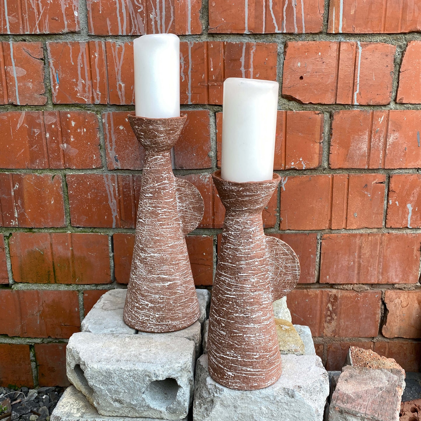 Terracotta ceramic candle holders