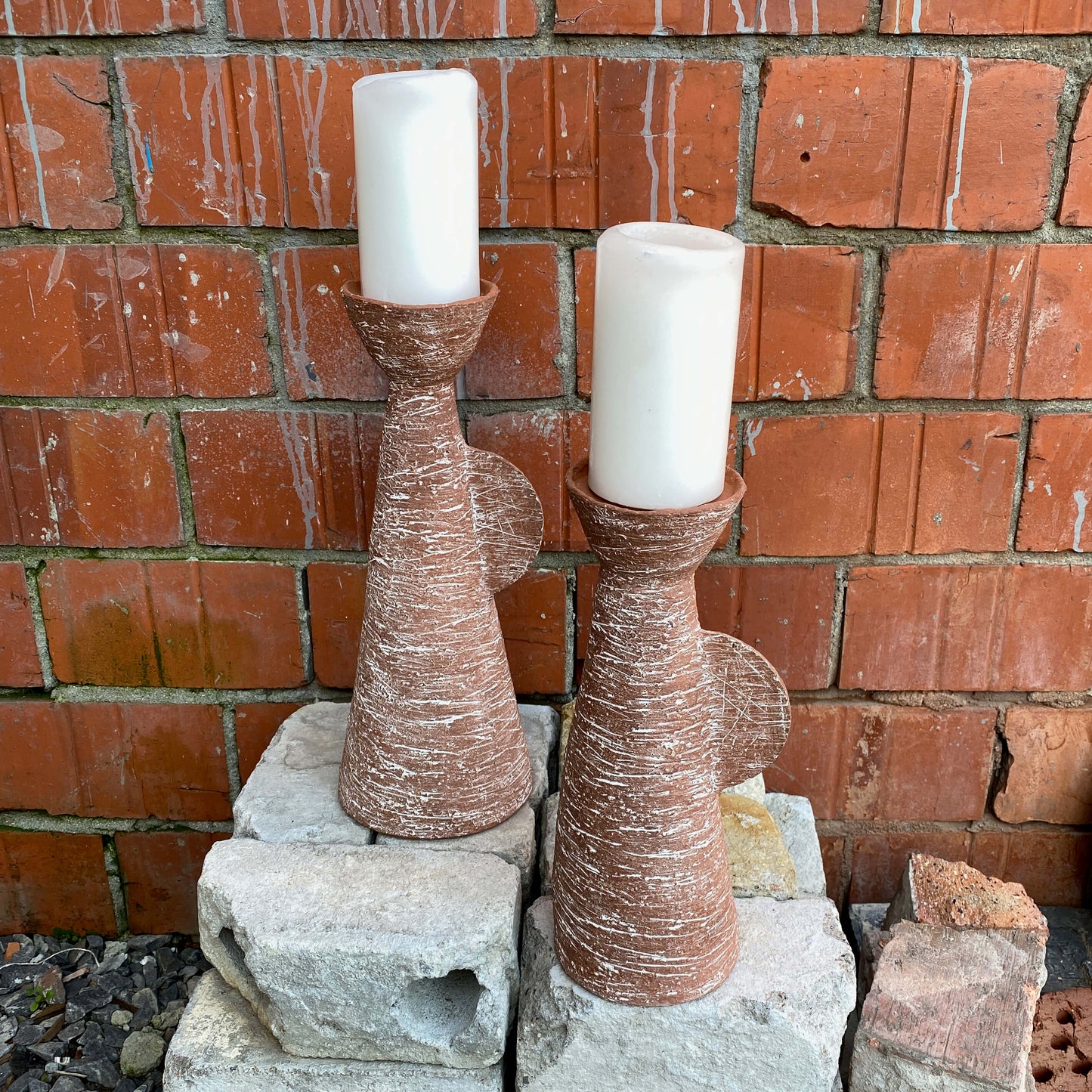 Terracotta ceramic candle holders