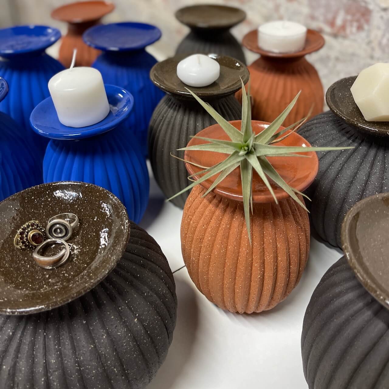 Lulu Candle Holder & Trinket Dish - Fluted Texture - Charcoal