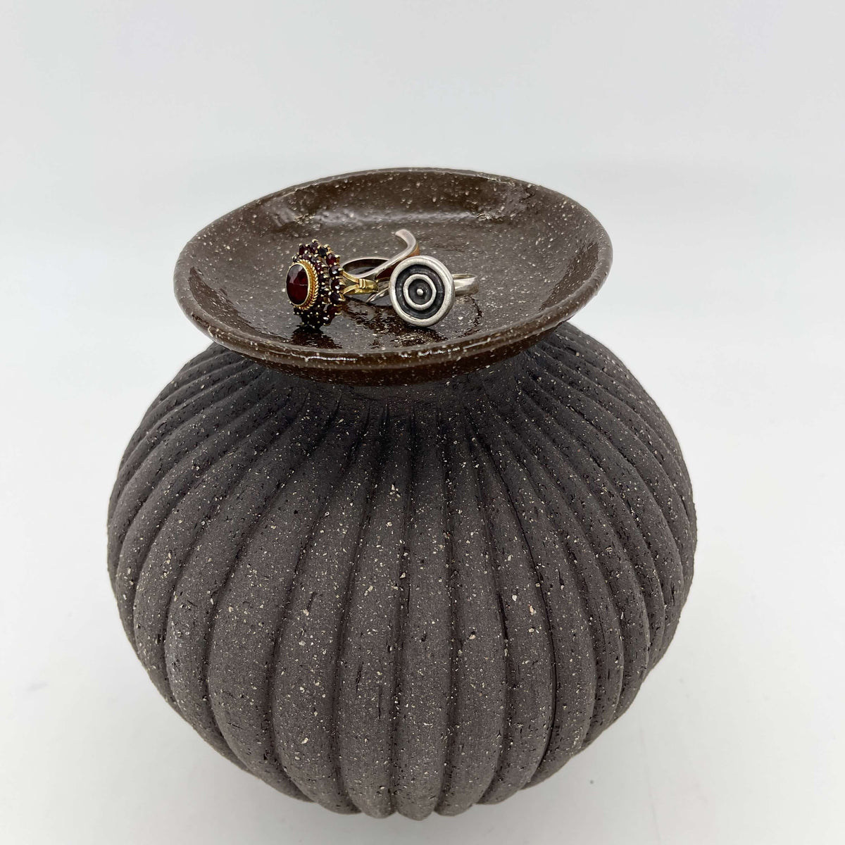 Lola Candle Holder & Trinket Dish - Fluted Texture - Charcoal