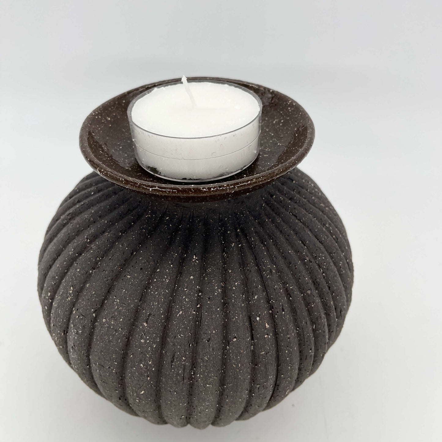 Lola Candle Holder & Trinket Dish - Fluted Texture - Charcoal