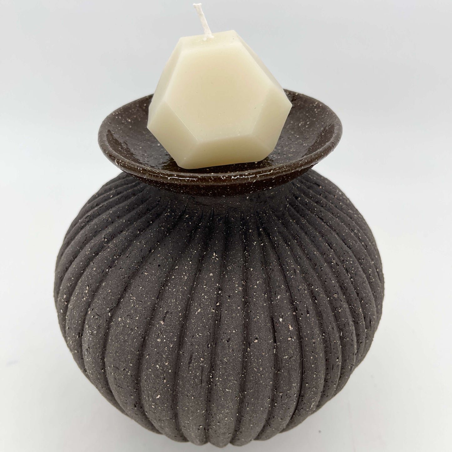 Lola Candle Holder & Trinket Dish - Fluted Texture - Charcoal