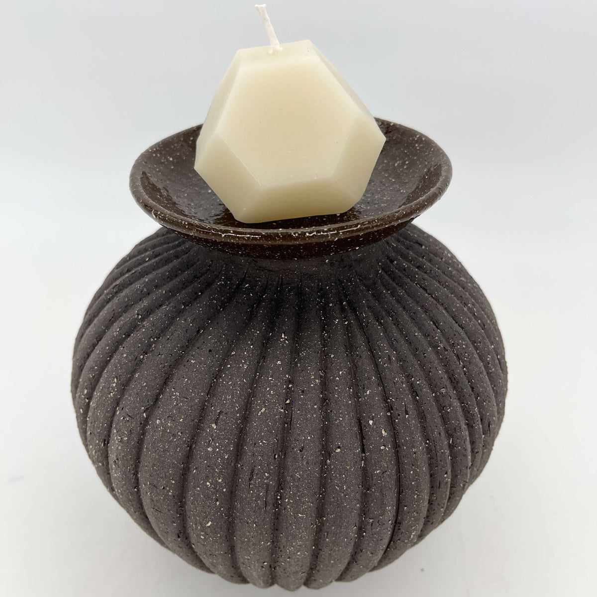 Lola Candle Holder & Trinket Dish - Fluted Texture - Charcoal