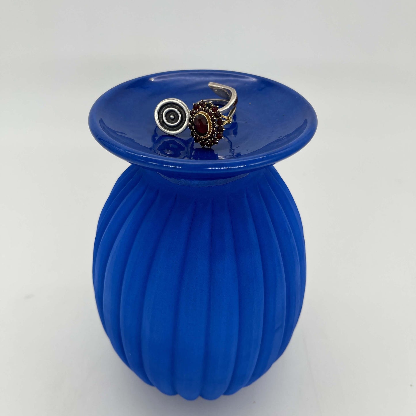 Lulu Candle Holder & Trinket Dish - Fluted Texture - Blue