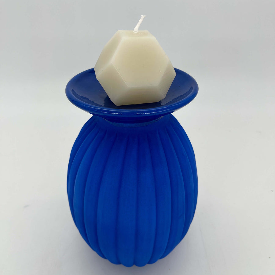Lulu Candle Holder & Trinket Dish - Fluted Texture - Blue