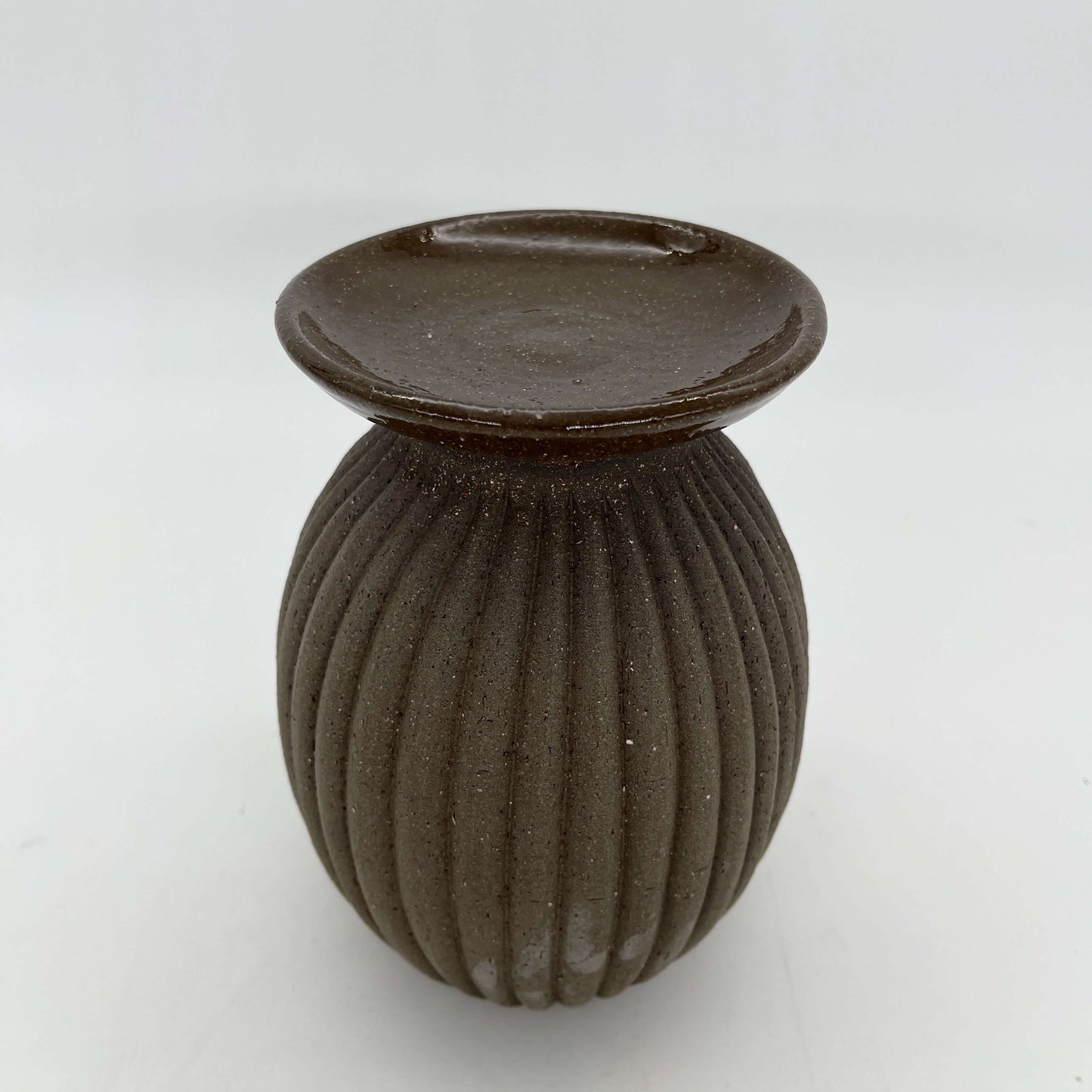 Lulu Candle Holder & Trinket Dish - Fluted Texture - Charcoal