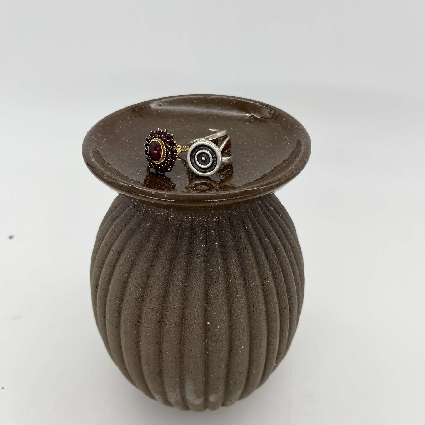 Lulu Candle Holder & Trinket Dish - Fluted Texture - Charcoal