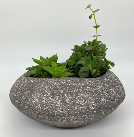 Bespoke ceramic planter with black and white texture