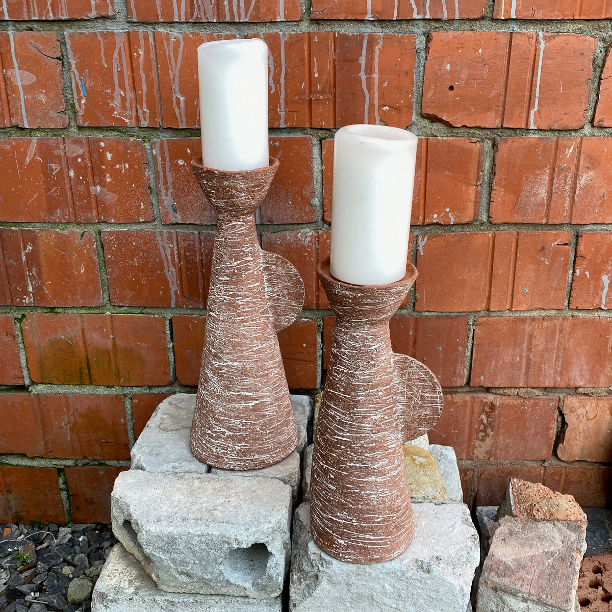 Terracotta ceramic candle holders